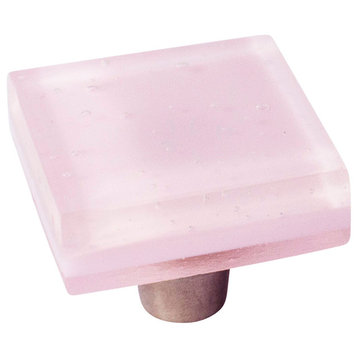 Millennial Pink Handmade Glass 1.5" Square Knob, Delicate Pink