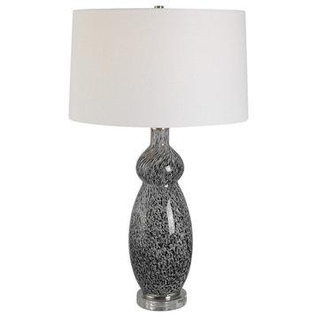 Curvy Mottled Gray Black Art Glass Table Lamp 29 in Contemporary Elegant