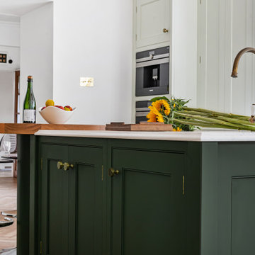 Green & white bespoke, hand-painted shaker kitchen