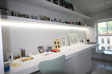 White shaped desk
