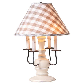 Irvins Country Tinware Cedar Creek Wood Table Lamp, Rustic White With Fabric