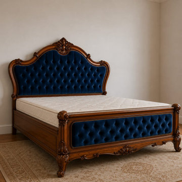 Hand-carved solid teak wood bed frame | French bedroom style