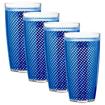 Kraftware Fishnet Double Wall Glasses, Blue, 24 oz, Set of 4