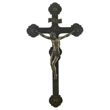 Cathedral Style Crucifix Wall Plaque, Cold Cast Bronze