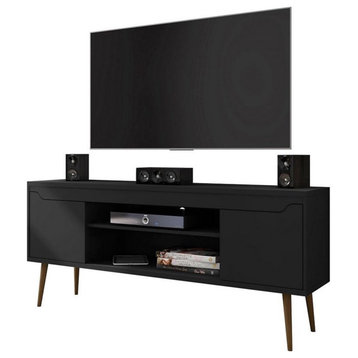 Manhattan Comfort Bradley 4 Shelves Wood TV Stand for TVs up to 60" in Black