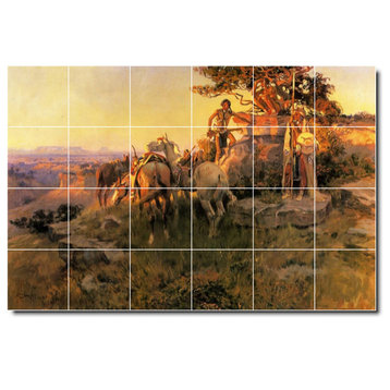 Charles Russell Western Painting Ceramic Tile Mural #54, 25.5"x17"