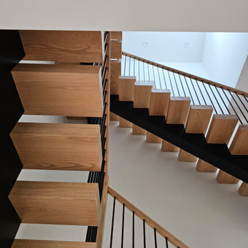 Project #124 | Contemporary Red Oak and Steel Staircase