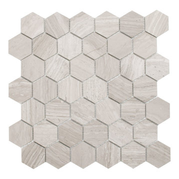 Cooper Mosaic Wall and Floor Tile, Wooden White Marble, Set of 10