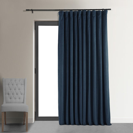 Signature Midnight Blue Doublewide Blackout Velvet Curtain Single Panel, 100"x84"