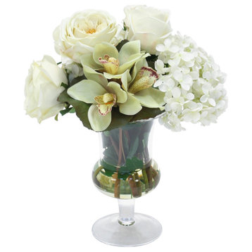 Waterlook® White Roses and Hydrangeas with Cymbidium Orchids
