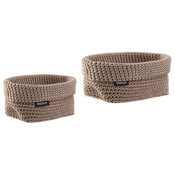 Tela Crochet Storage Basket Set, Bark/Mauve