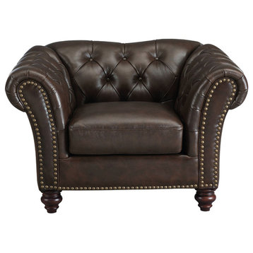 Mona Leather Craft Chair, Dark Brown