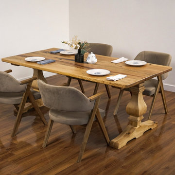 French Country Solid Wood Trestle Dining Room Revival