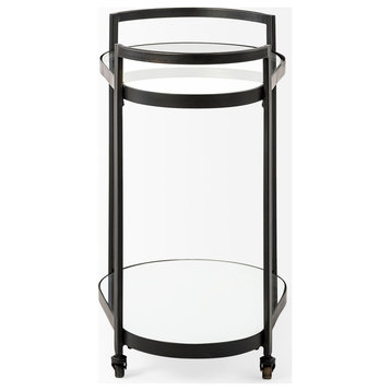 Eleonore Black Metal w/ Two-Tier Mirrored Shelves Bar Cart