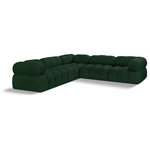 Meridian Furniture - Ames Boucle Fabric L-Shaped Modular Sectional, Green, 5-Piece: 2 Armless Chair, 3 Corner Chair - Introduce a touch of modern sophistication to your living area with the exquisite Ames Boucle Fabric Sectional. With plush green boucle fabric and unique design, it will elevate the visual appeal of your living space. This elegant and captivating sectional can be mixed and matched with other pieces from the collection to create an endless array of stunning looks. So, get ready to transform your living area into an inviting and stylish haven with the Ames Boucle Fabric Sectional.