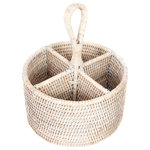 Artifacts Trading Company - Artifacts Rattan Round 4-Section Caddy/Cutlery Holder, White Wash - The tight weave of our rattan cutlery holder/caddy will allow you to take it anywhere and store not only your silverware but anything else such as art supplies, sewing kits, or to help reduce the clutter on your desk.