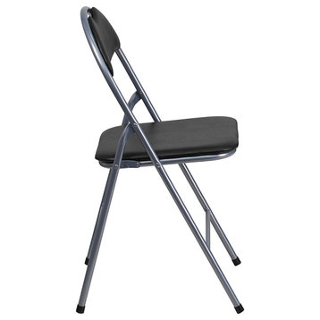 HERCULES Series Black Vinyl Metal Folding Chair With Carrying Handle, Set of 2