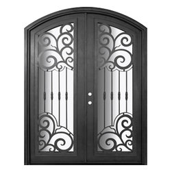 Barcelona 72x96  Arch Top Forged Iron Double Door 14 Gauge Steel - Front Doors