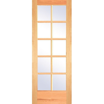 10-Lite True Divided Unfinished Pine Interior Door Slab, 32"x80"