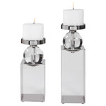 Uttermost - Uttermost Lucian Nickel Candleholders, Set of 2 - Set Of Two Candleholders Featuring An Open Steel Frame, Finished In Polished Nickel With Crystal Accents. Two 4"x 3" Distressed White Candles Included.