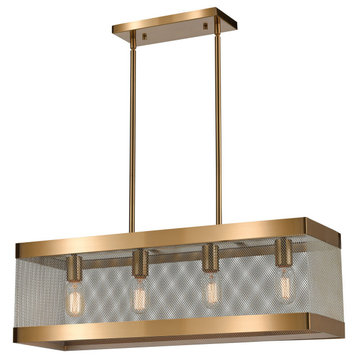 Line, The Sand 4-Light Linear Chandelier, Satin Brass and Antique Silver