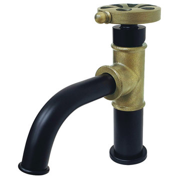Belknap Single-Handle Bathroom Faucet and Push Pop-Up, Matte Black/Antique Brass