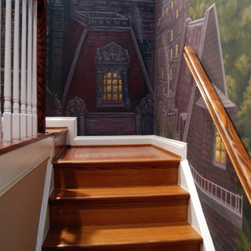 Paris Panorama 360 degree Mural hand painted throughout a 17 foot stairway