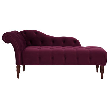 Samuel Velvet Tufted Chaise Lounge, Right-Arm Facing, Burgundy Velvet
