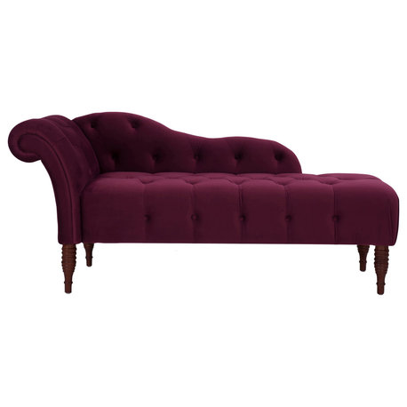 Samuel Velvet Tufted Chaise Lounge, Right-Arm Facing, Burgundy Velvet