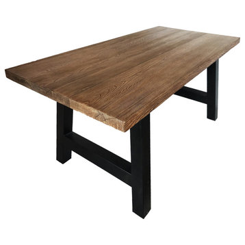 GDF Studio Edward Outdoor Light Weight Concrete Dining Table, Natural Oak