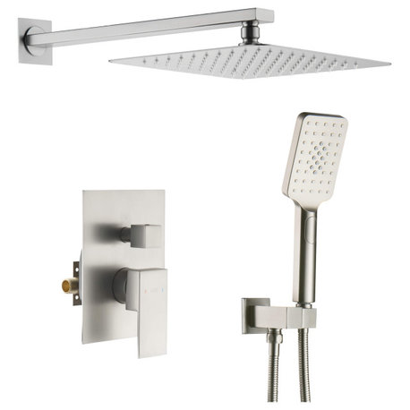 Cube Pressure 2-Function Shower System, Rough-In Valve, Brushed Nickel