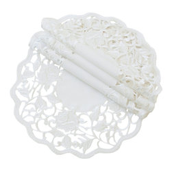 Xia Home Fashions - Somerset Embroidered Cutwork Floral Doilies, Set of 4 - Placemats