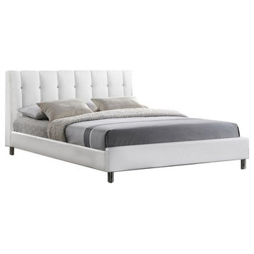 Baxton Studio Vino Queen Platform Bed with Faux Leather Headboard in White