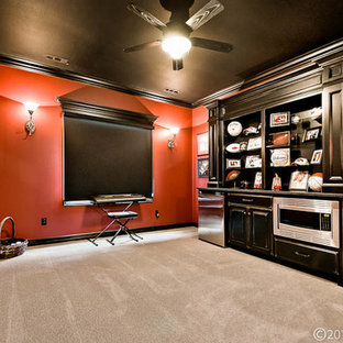 Classic home cinema in Little Rock with carpet.