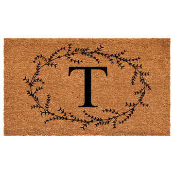 Calloway Mills Rustic Leaf Vine Monogrammed Doormat, 24"x36", Letter T
