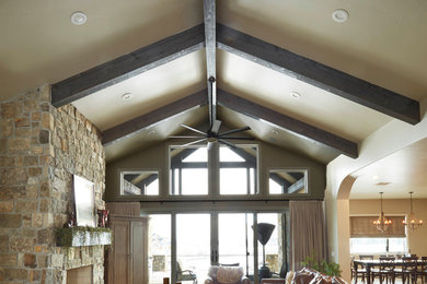 Mountain style living room photo in Denver