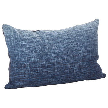 Ombre Design Down Filled Cotton Throw Pillow, 14"x23", Navy Blue