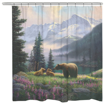 Laural Home Mountain Bear with Cubs Shower Curtain