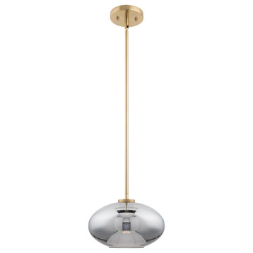 Luxury Mid-Century Modern Pendant , Brushed Brass and Stained Glass, ULB2250