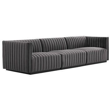 Modway Conjure Channel Tufted Performance Velvet Sofa in Black/Gray