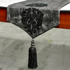 Decorative Table Runner Grey Suede 14"x90" Grudge Foil Beaded Damask & - Ayaat