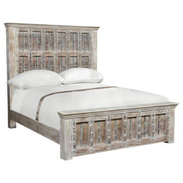 Solid Wood Panel Bed, White, King