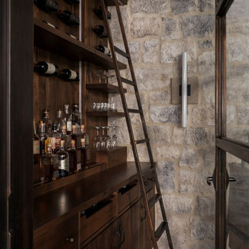 Reclaimed Wood Cabinetry in Modern Lakehouse Wine and Bar Room
