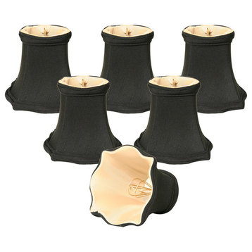 5" Decorative Trim Fancy Square Bell Chandelier Lamp Shade, Black/Gold, Set of 6