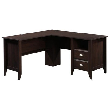 Spacious L-Shaped Desk, Open Shelf & 2 Drawers With Curved Pull Handles, Jamocha