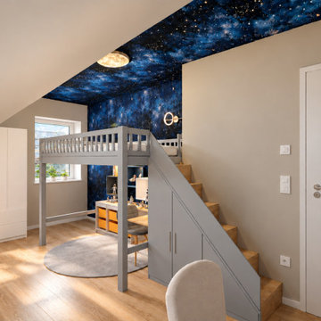 Kinderzimmer mit Weitblick – maßgefertigtes Hochbett im Weltraum-Design