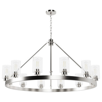 Hartland Brushed Nickel With Seeded Glass 12 Light Chandelier Ceiling