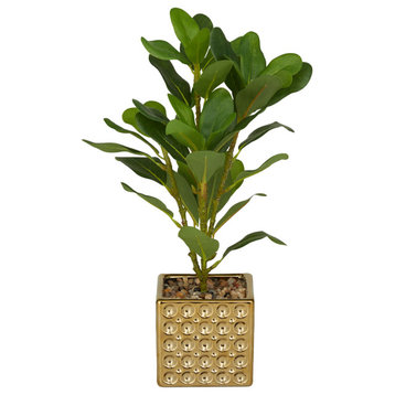 Gold Porcelain Glam Floral and botanical Artificial Foliage, 9" x 9" x 15"