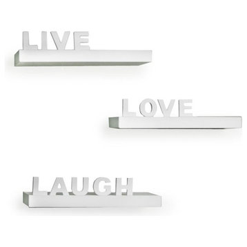 Decorative "Live" "Love" "Laugh" Wall Shelves, Set of 3, White