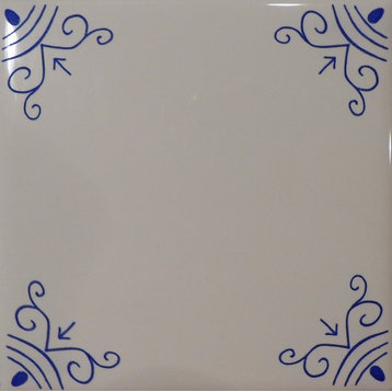 Delft Tile Blue and White Decorative Wall Tile Historic Ox Tail, Set of 30